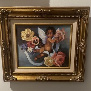 Cherubic Floral Gold Framed Art